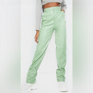 Sage Green Vegan Leather Straight Leg Pants